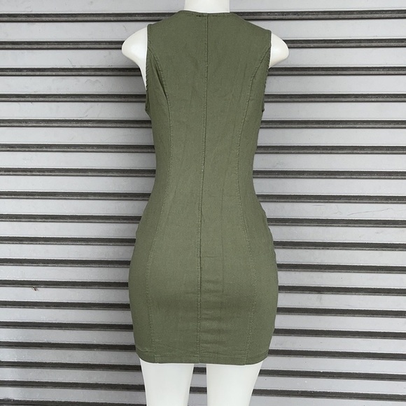 Fashion Nova Rollin With My Friends Twill Mini Olive Dress Size L - Picture 9 of 14